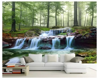 

beibehang Custom wallpaper forest creek waterfall woods landscape personality living bedroom background wall papers home decor