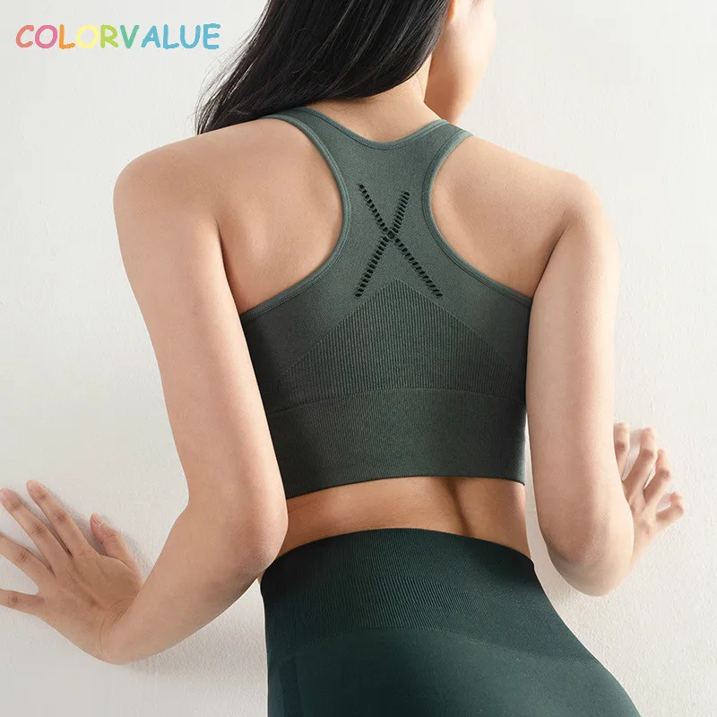 

Colorvalue Seamless Padded Sport Fitness Bras Women Racerback Bodybuilding Gym Crop Top Vest-type Push Up Workout Yoga Bras