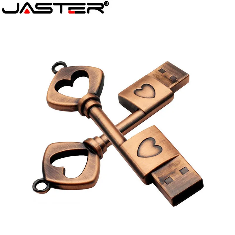 

JASTER usb flash drive pendrive Metal Pure Copper Heart Key Gift USB Flash Drive mini USB stick pendriver 4gb 8gb 16gb 32gb 64GB