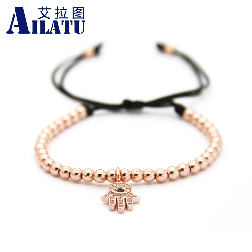 

Ailatu Classic Turkish Lucky Cz Eye Hamsa Bracelets with 4mm Stainless Steel Beads Top Quality