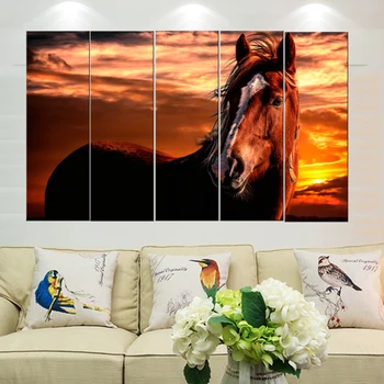 

5 Mordern Canvas Print brown horse with white stripe on face Painting Canvas Wall Art Cuadros Picture Home Decor Living Room