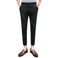 Летние мужские брюки, повседневные одноцветные узкие брюки, высокое качество, модные мужские классические деловые повседневные брюки