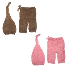 Мохер новорожденный реквизит для фотосессии шляпа для костюмов+ брюки комплект Детские аксессуары для фотосессии