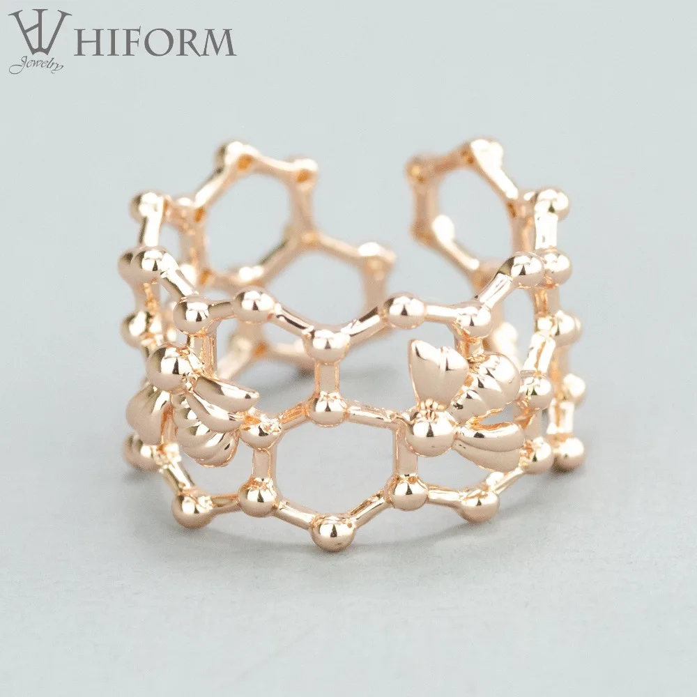 

2018 New Silver/ Rose Gold Color Bee and Honeycomb Lace Open Rings For Women Fashion Jewelry Bijoux