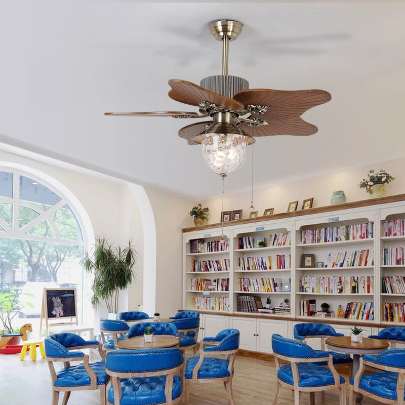 Carved solid wood leaf ceiling fan lamp southeast Asian electric fixture Chinese style guest dining room villa study | Лампы и