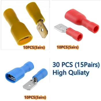 

Lowest Price 30PCS Yellow+red+blue Splice Wire Connectors Insulated Male Female Crimp Spade Terminals 18-10AWG