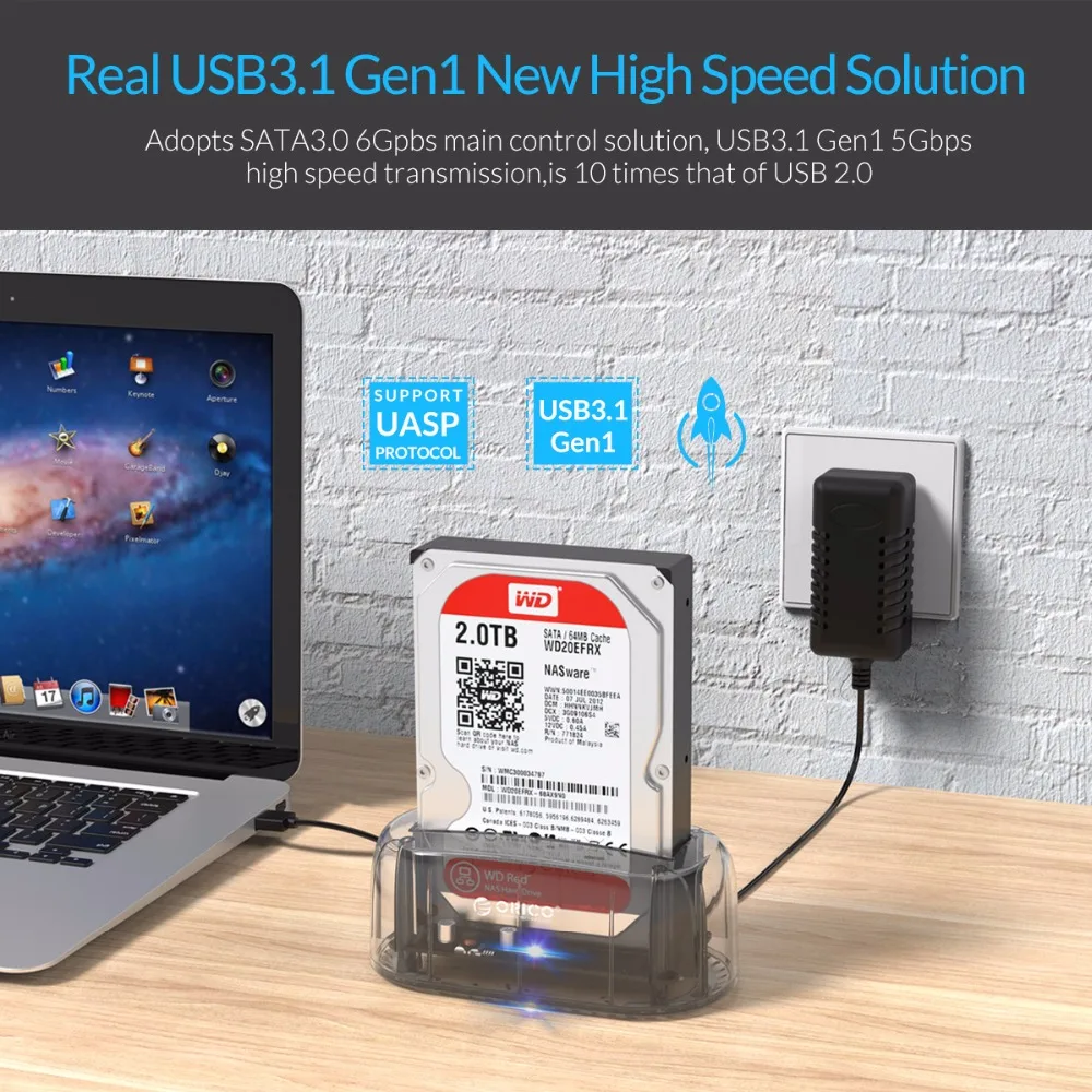 ORICO 6139C3 2 5/3 5 дюйма Type C прозрачный корпус жесткого диска USB3.1 Gen1 док станция 8 ТБ
