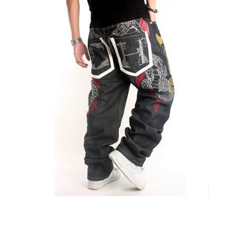 Горячая Распродажа новые мужские оригинальные дизайнерские длинные мешковатые джинсы мужские джинсовые хип-хоп джинсы с вышивкой для скейтборда