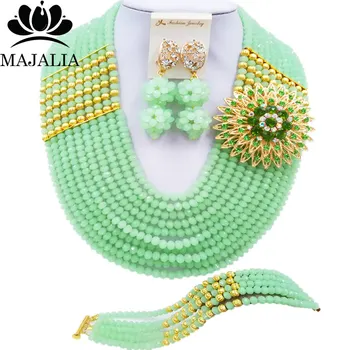 

Majalia Fashion Classic Nigerian Wedding African Jewelery Mint green Crystal Necklace Bride Jewelry Sets Free Shipping 10CJ008