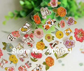 

New 1 pcs/set funny flower designs style paper sticker Scrapbooking Decoration label Wholesale