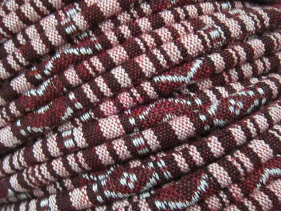 

Wine red with white ethnic cord Textile wrap cord Embroider cord