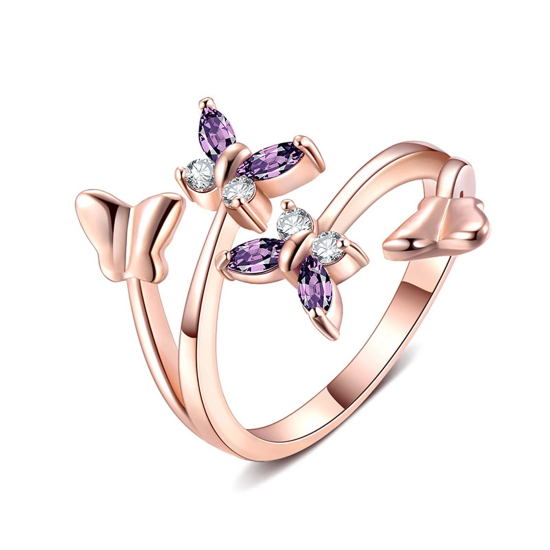 

Adjustable Rose Gold Butterfly Ring For Women Love Jewelry Girls Party Wedding Trendy Fashion Crystal Rings Jewelry