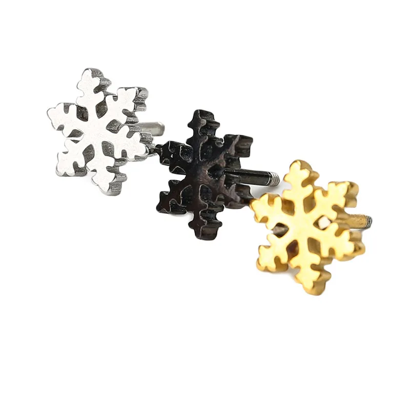

HOT Fashion Stainless Steel Titanium Steel Earrings Snow Ear Stud Black Plate Punk Snowflake Earrings Popular Male Women