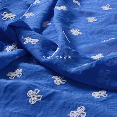 

blue embroidered chiffon fabric for skirt Han Tang wind cloth DIY dress