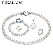 YIKALAISI ювелирные изделия из стерлингового серебра 925 пробы, натуральный пресноводный жемчуг, ювелирные наборы, ожерелье, подлинный комплект для женщин