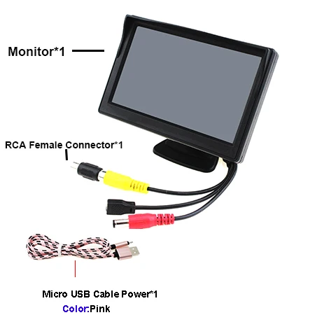 USB дисплей для парковки автомобиля монитор 5 дюймов HD разрешение 800*480 с 5 в Micro USB кабель для заднего вида камера заднего вида - Цвет: With Pink USB Cable