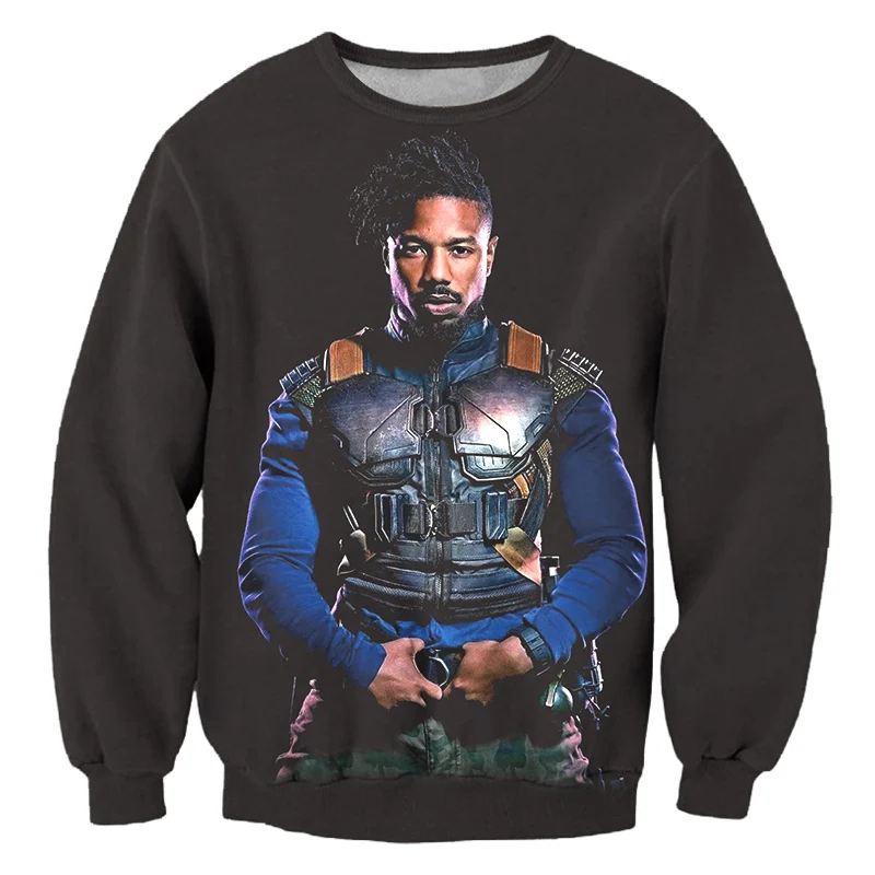 HEY AUNTIE Black Pullovers Men 3D Cool Print Erik Killmonger Black Panther Sweatshirt Hoodie 
