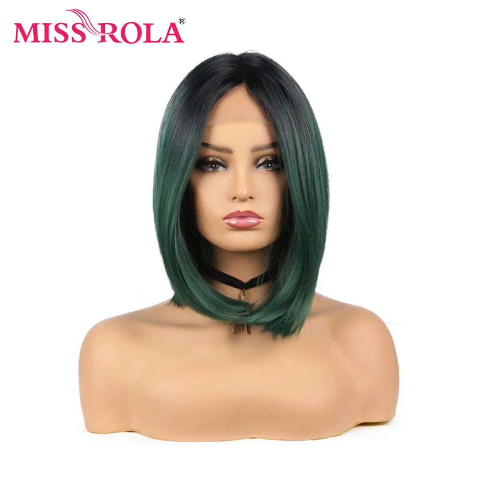 

Miss Rola Synthetic Lace Front Wig Straight Hair Middle Length 13 Inches 210 g Middle Part Ombre Black Olive Women Wig