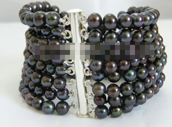 

0976 8row natural black perfect round freshwater pearl bracelet