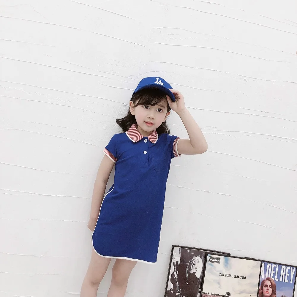 

2019 new design baby dress cotton red blue Polo toddler dress