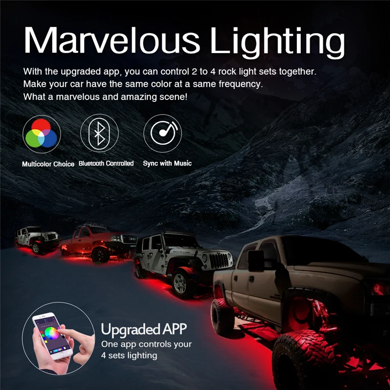 MICTUNING 2nd-Gen обновленный 8 Pods RGB светодиодный свет рок с Bluetooth APP контроллер водонепроницаемый Режим музыки многоцветный неоновый комплект лампы