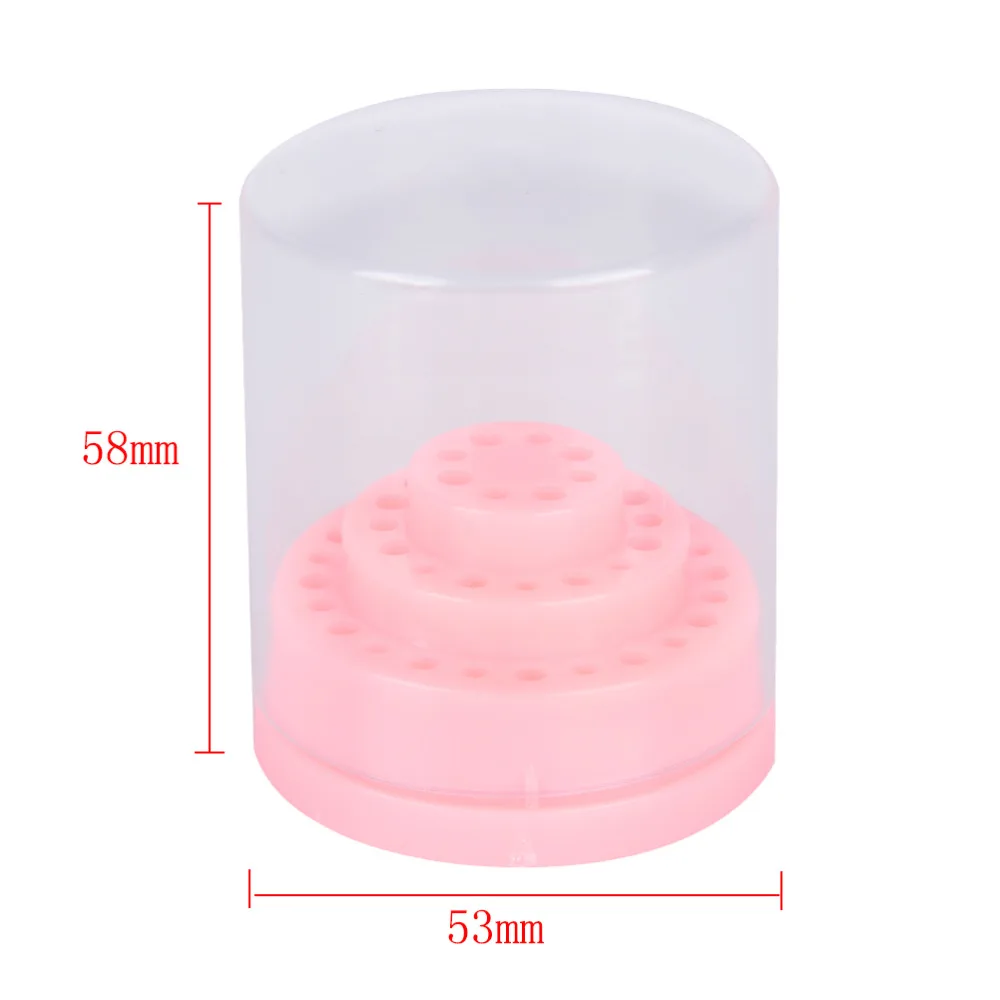 48 Hole Displayer Nail Drill Bit Holder Stand Pink Organizer Manicure Storage Box With Clear Acrylic Cover