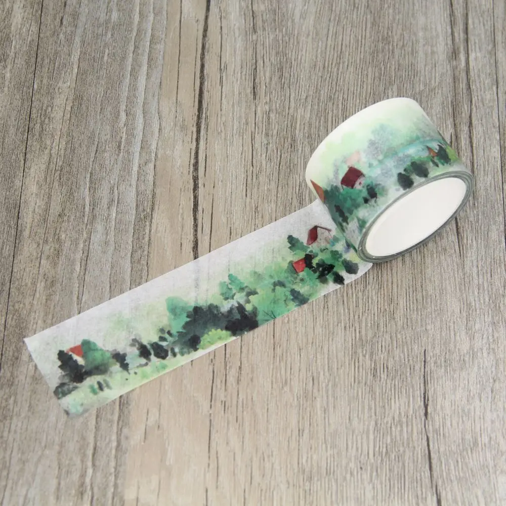 Green Tree House Countryside Forest Washi Paper Masking Tapes DIY Tape Scrapbooking Sticker