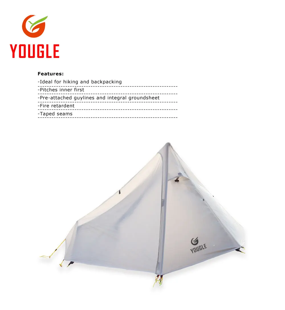YOUGLE Lightweight 15D Nylon Single Person One Man Backpacking Tent Trekking Camping Canopy Travel 3 Season Silicone Coated