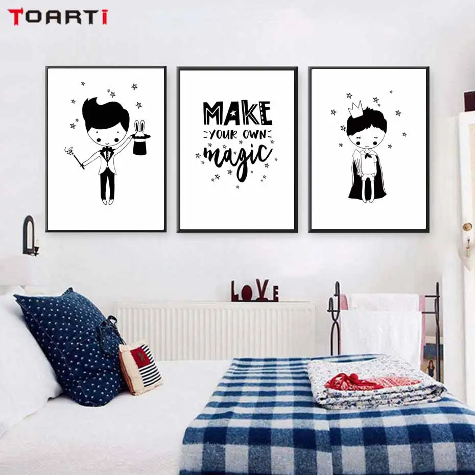 Cartoon Magic Boy Posters Prints Black & White Kids Canvas Painting On The Wall Modern Art Pictures For Boy Bedroom Home Decorat (7)