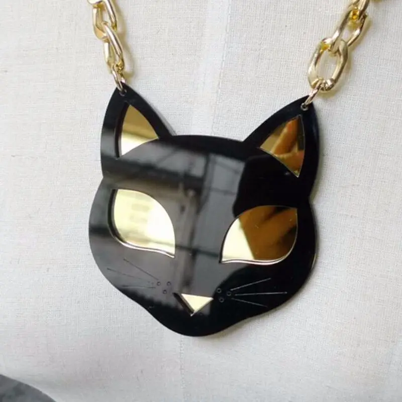 

Fashion Metal Gold Chain Acrylic Punk Black Cat Necklace Female Night Club Jewelry Accessories