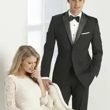 Custom Made Черный Мужчины Красивый Костюмы Свадебные Смокинги One Button Groomsmen Лучший Мужчина Костюм(Куртка+ Брюки+ лук+ Галстук