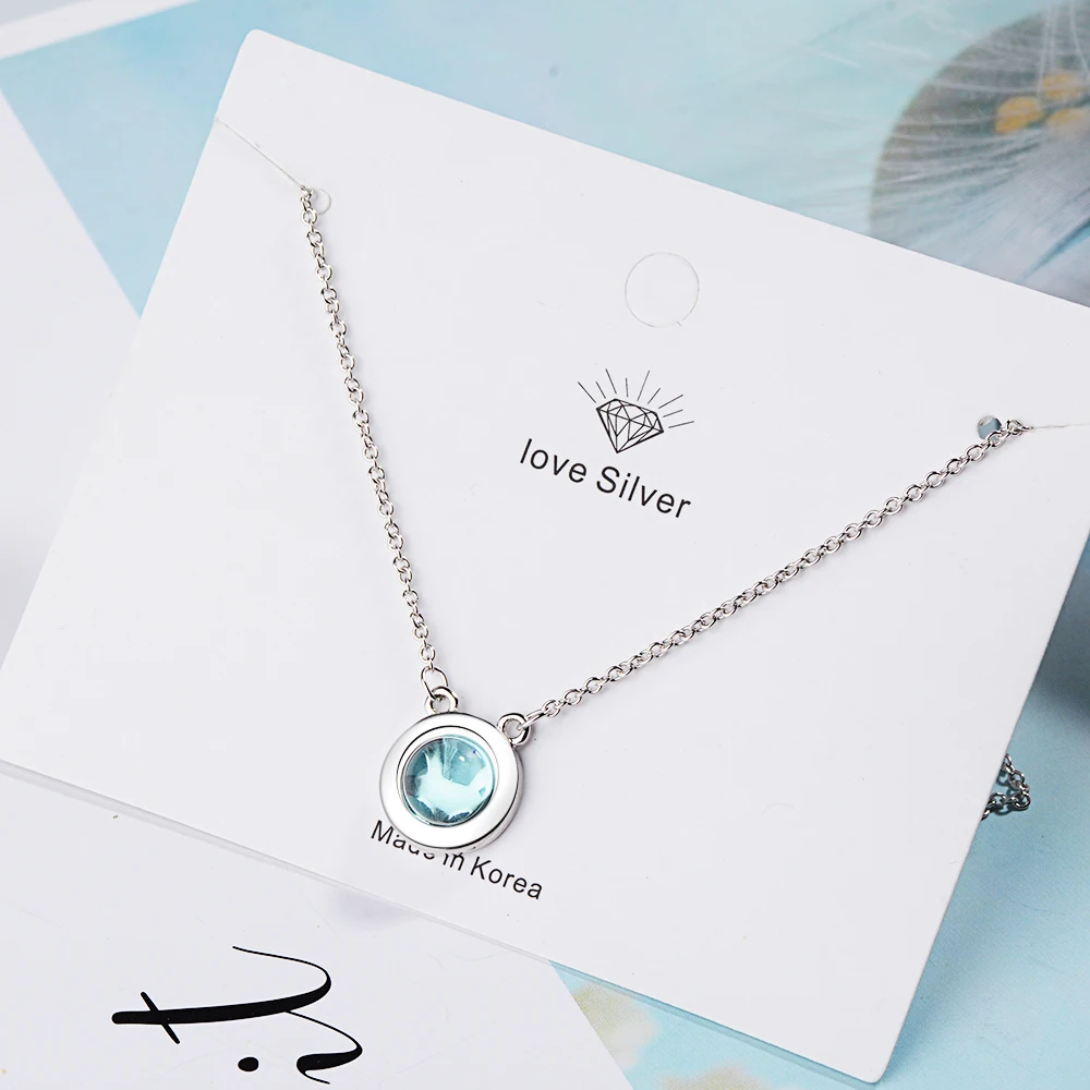 

Standard Sterling Silver Necklace Blue Crystal Pendant Necklace 925 Silver Buckle Jewelry statement necklace