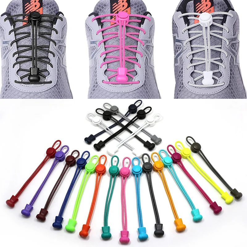 

1 Pair Shoelaces Unsiex No Tie Locking Round Lazy Elastic Shoelaces Child Sneakers Lock Shoe Laces Fit Strap For Boys And Girls