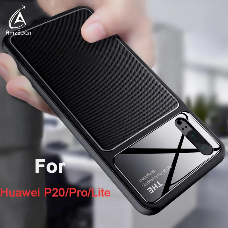 Amzboon Luxury TPU Back Glass Protector Cover Case For Huawei P20 Phone Anti-fingerprint Bag Silicone Conque Shell for PRO | Мобильные