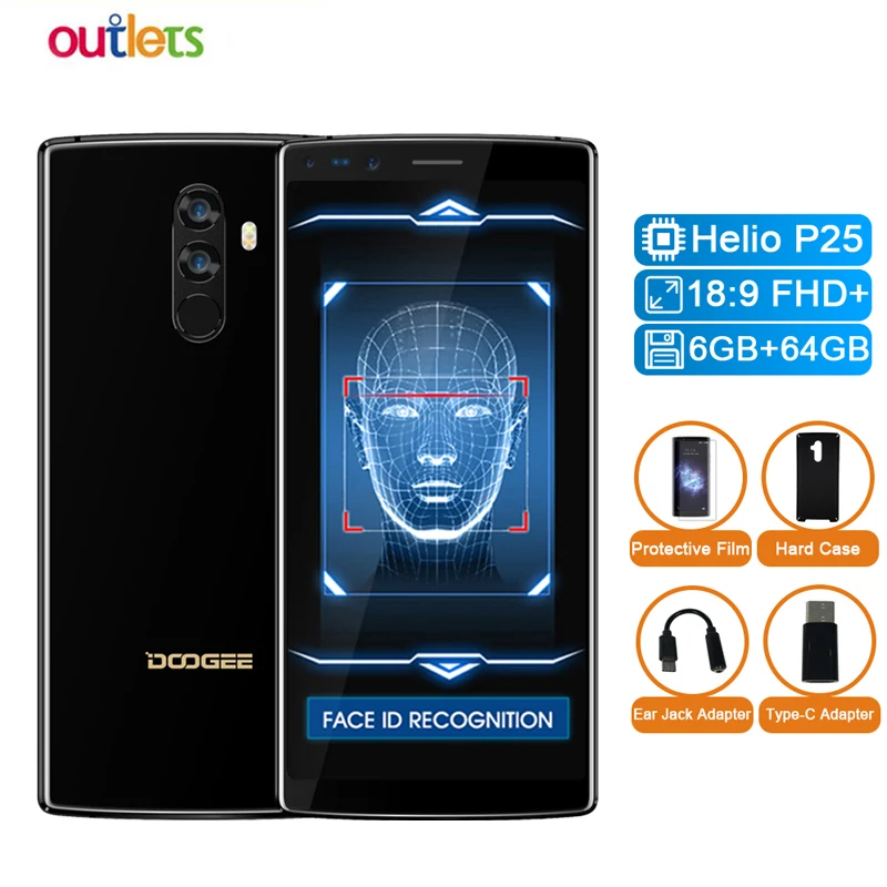 DOOGEE Mix 2 6 ГБ Оперативная память 64 Гб Встроенная память Helio P25 Octa Core 5,99 ''FHD+ безрамочный экран смартфон Quad Камера 16,0+ 13,0 Мп 8,0+ 8,0 Мп Android 7,1 4060 мАч