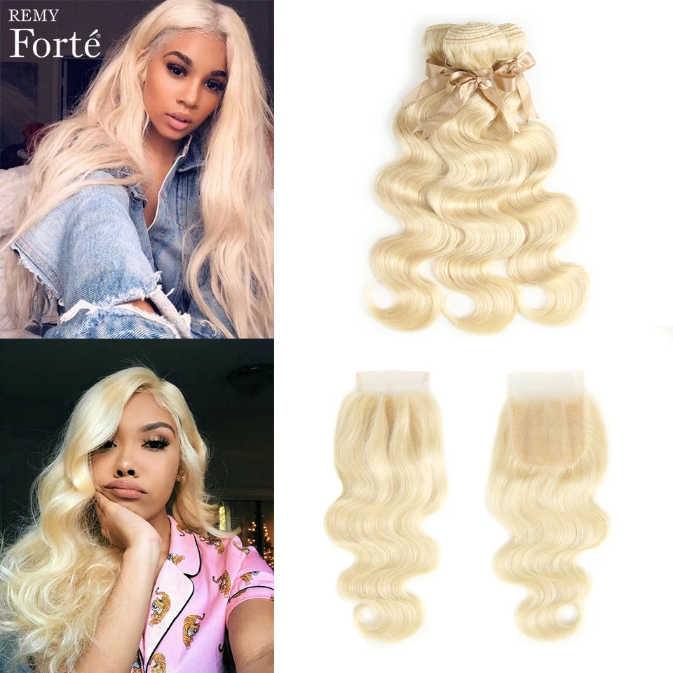 

Remy Forte 613 Blonde Bundles With Closure Body Wave Bundles With Closure Brazilian Hair Weave Bundles 3/4 Bundles Human Hair