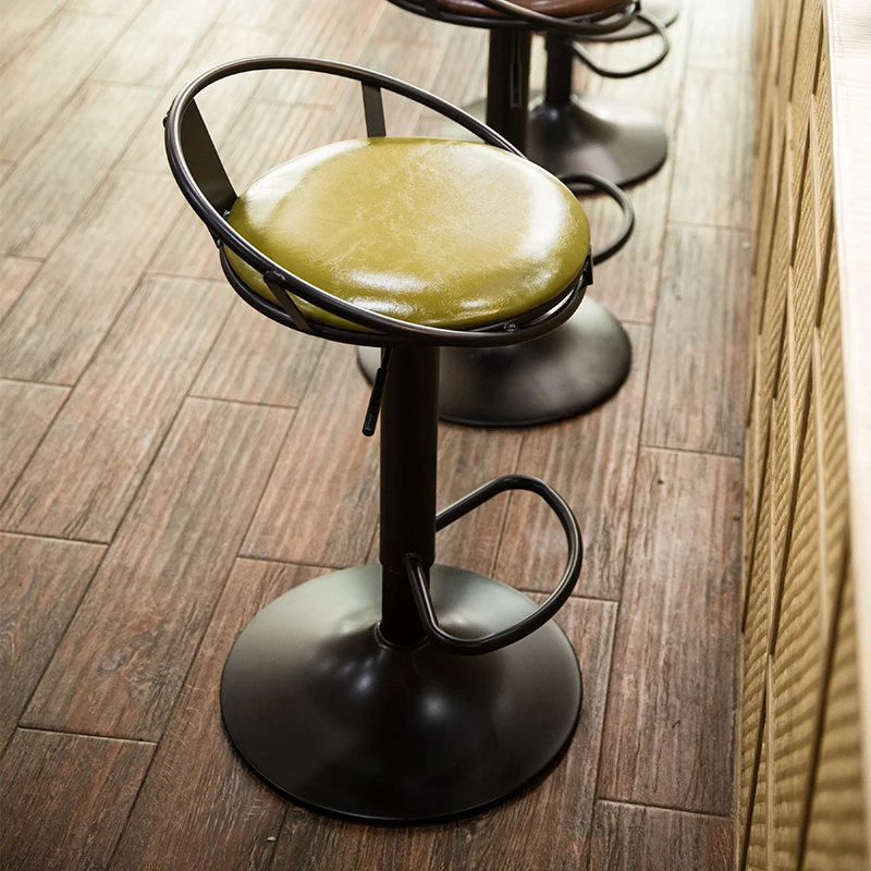 Iron Art Bar Chair European Style Rotated High Stool with Footrest Household Leisure Lifted Bar Stool Front Desk Reception Chair Iron Art Bar Chair European Style Rotated High Stool with Footrest Household Leisure Lifted Bar Stool Front Desk Reception Chair