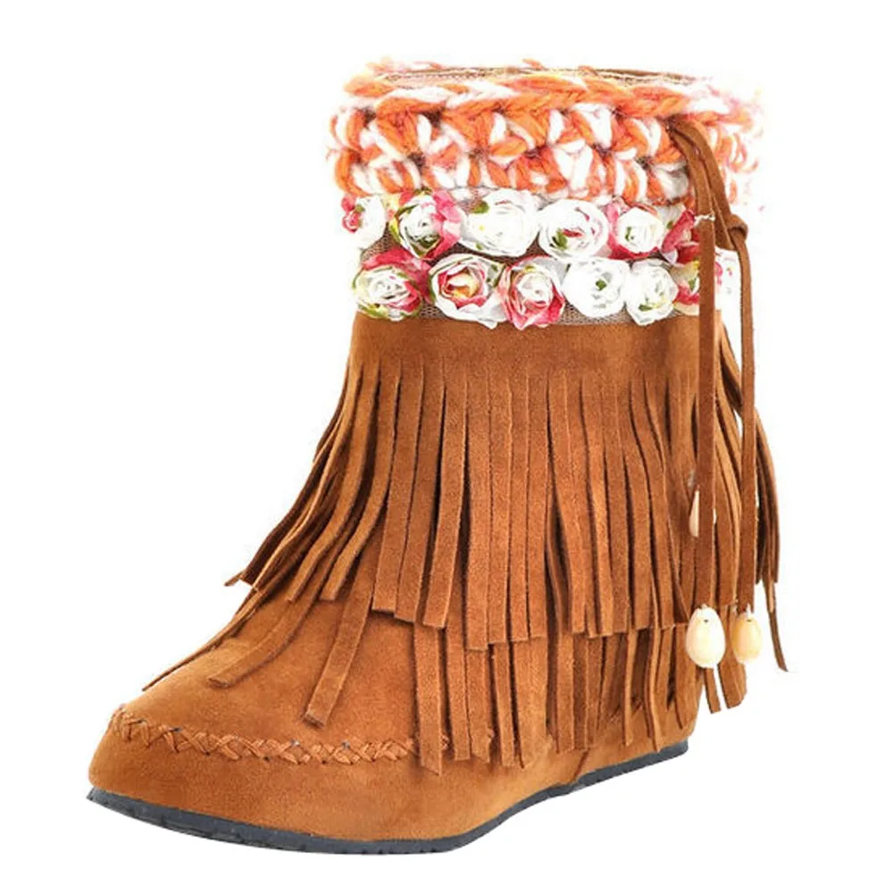boots women 2019 New Fashion Short Tube Boots Suede Fringed Boots Flat Heel Snow Boots Woman Casual  Mujer Female Ankle Boots