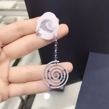 

UMGODLY Luxury Brand Asymmetric Spiral Lollipop Earrings Silver Color Stones Star Women Fashion Jewelry New Arrival