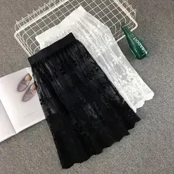 2019 для женщин сетки выдалбливают юбки для Модные повседневное Элегантный кружево Прозрачная Юбка звезды Overskirt миди трапециевидной