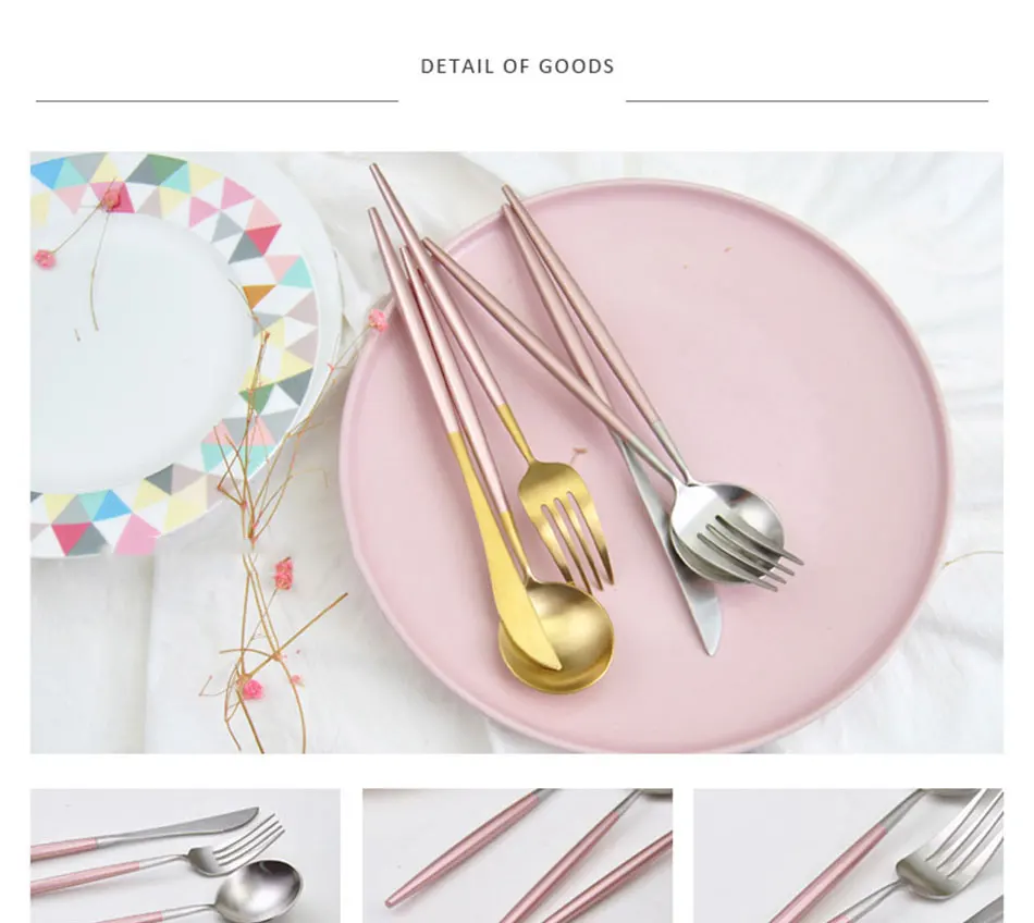 Chic Rose Gold Silver Dinnerware Set Stainless Steel Plating Knife Fork Tableware Cutlery Elegant European Western Food Set (3)
