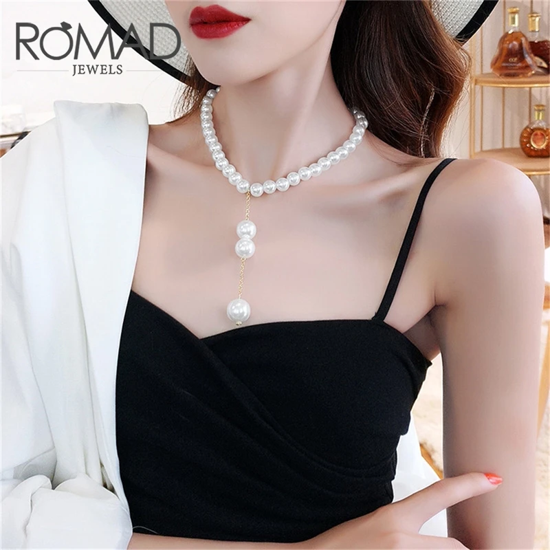 

ROMAD Exaggerated Big Pearl Necklace For Women Fashion Statement Jewelry Punk Chokers fashion jewelry Simulated Pearl Necklace R