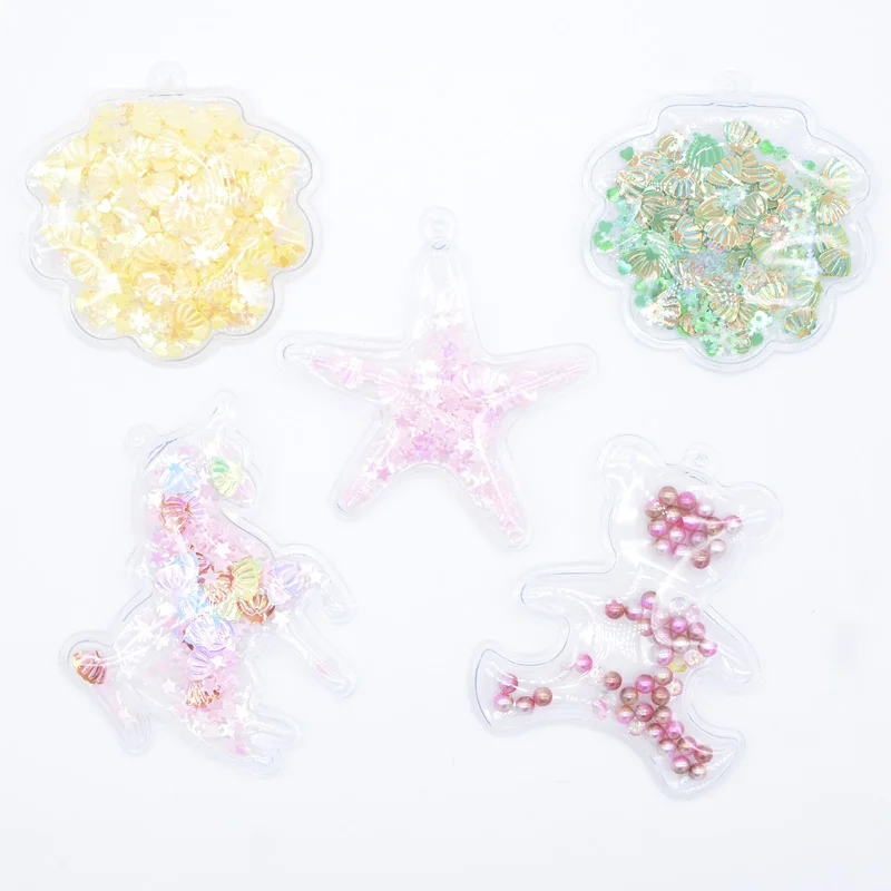

5Pcs Transparent Plastic Filling Sequin Pearl Unicorn Bear Starfish Shell Appliques for DIY Key Ring, Bag Pendant Decor H30
