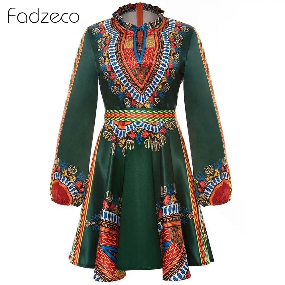 Женское ТРАПЕЦИЕВИДНОЕ ПЛАТЬЕ Fadzeco с традиционным африканским принтом Дашики