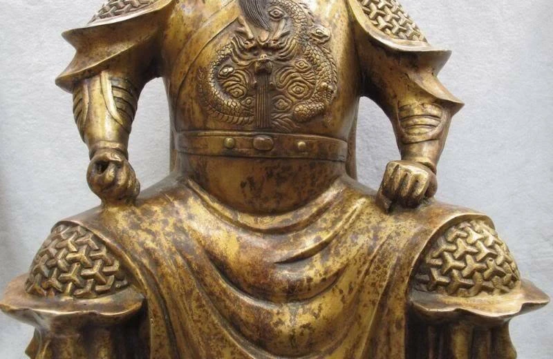 Китайская классическая старинная бронзовая медная знаменитая сидячая статуя гуанью войн Гуань Юй