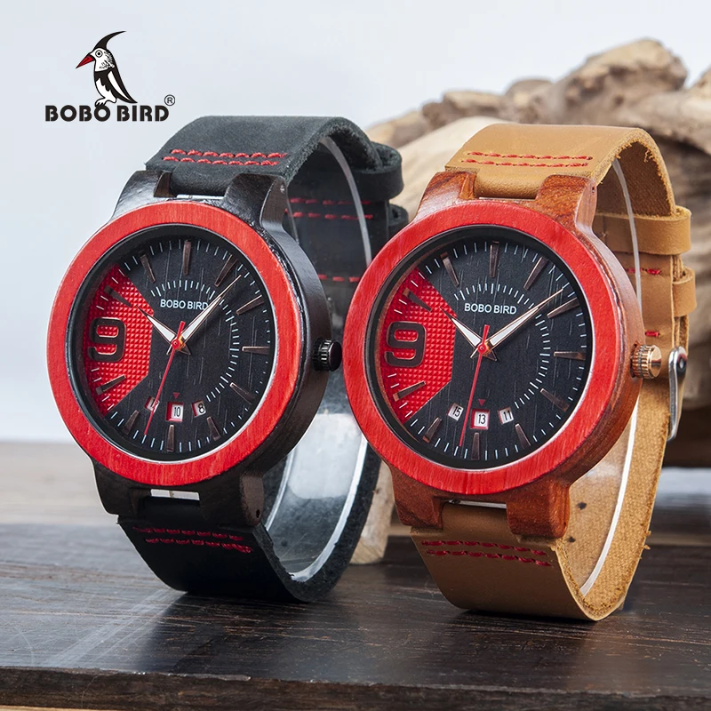 BOBO BIRD Men Watch Brand Wood Case Strap Auto Calendar Timepiece Customization Gift Box