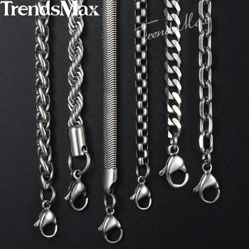 

Trendsmax 5/6mm Necklace Men Stainless Steel Rope Snake Box Cuban Link Chain 2018 Fashion Long Necklaces Men Jewelry 18-36" KNN2