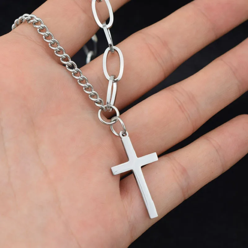 Stainless Steel Three Layer Necklace Set Cross Pendant Chain Necklaces Fashion Women Men Punk Rock Street Jewelry Sweater Choker