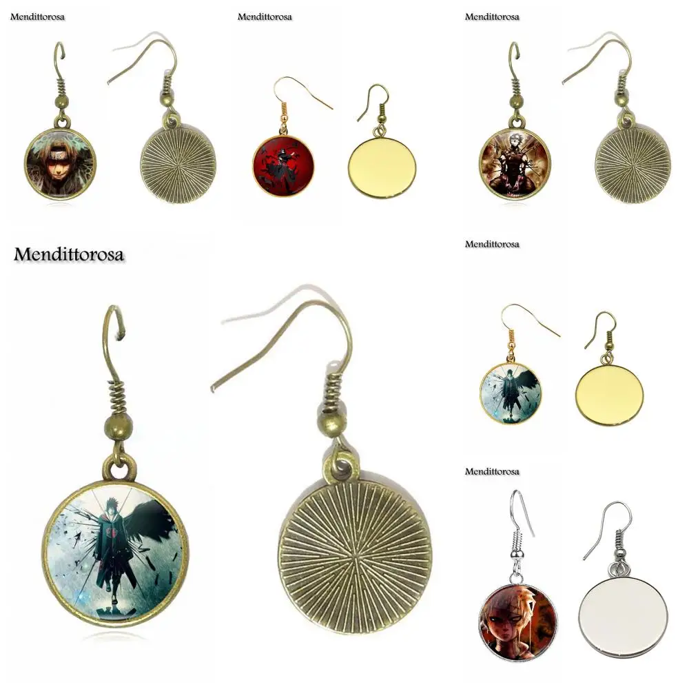 

Mendittorosa Anime NARUTO Fashion Glass Cabochon Statement Bronze/Silver/Golden Clip Ear Hook Drop Earrings For Women