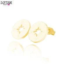 Новая мода из нержавеющей стали серьги для женщин ювелирные изделия Серебро Золото Цвет Монетный компас одно направление Pendientes Mujer 10 пар